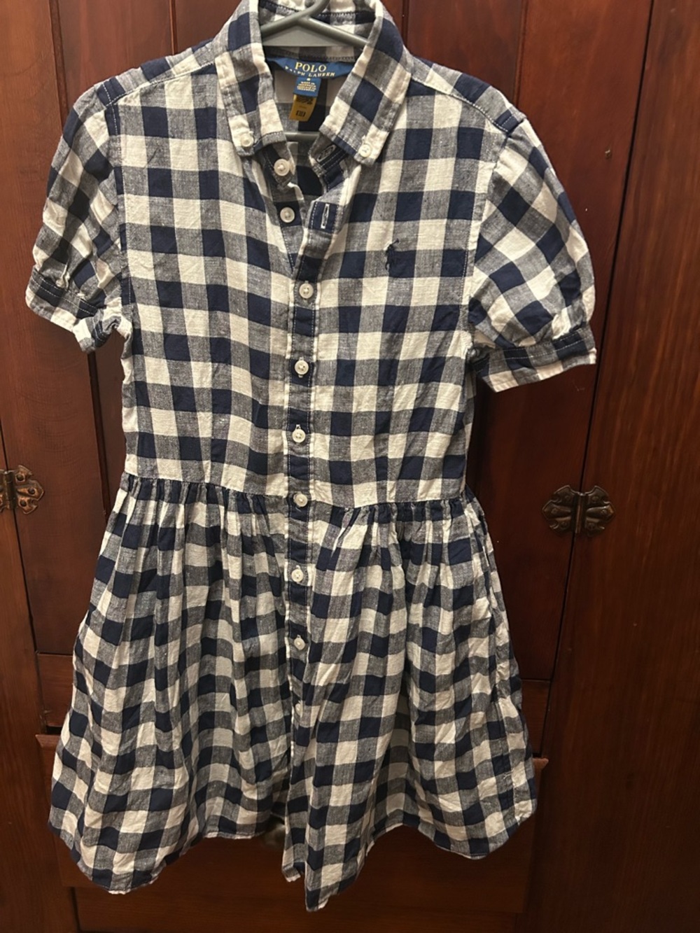 Polo by Ralph Lauren Navy and White Gingham Button-Down Kids Dress